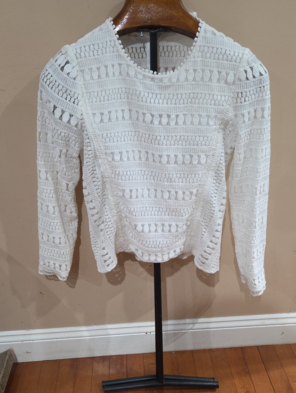 White Crochet Long-Sleeve Top Size M